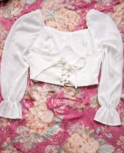 White Puff Sleeve Corset Top