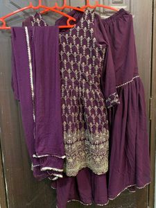 Embroidered Purple Kurta Set with Dupatta