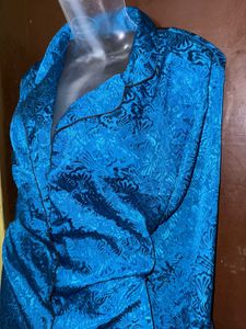 Chic Teal Satin Button-Up Shirt