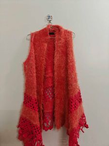 Vibrant Fuzzy Crochet Shrug - free size