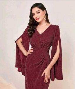 Sparkly V-Neck Cape Sleeve Dress