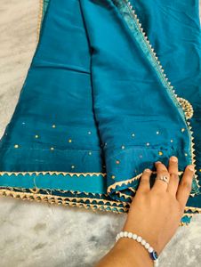 Teal Embellished Saree with Blouse