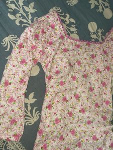 Women's Barbie Pink Floral Print Corset Kurta
