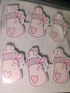 Baby Bottle Wooden Decorative Clips Set (Pack of 6
