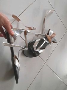 Metallic Silver Strappy Flat Sandals