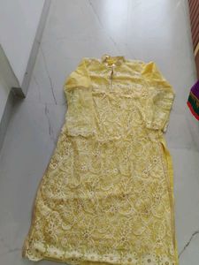Beautiful Yellow Embroidered Kurta with plazzo and