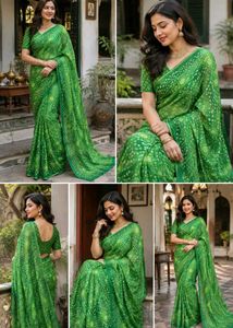 Soft Floral Printed green Saree for Women