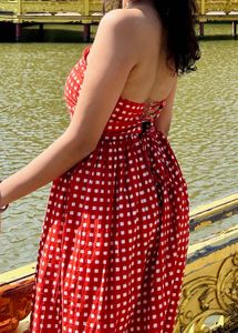 Red &amp; White Gingham Strapless Dress