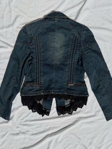 Studded Denim Jacket with Lace Trim