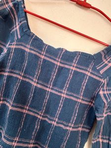 Chic Teal Plaid Smocked Peplum Top