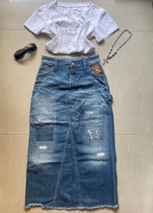 Distressed Denim Skirt