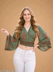 Boho Bell Sleeve Wrap Crop Top