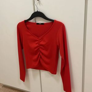 Orange Ruched Long Sleeve Top