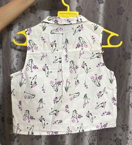 Floral Sleeveless Cropped Shirt