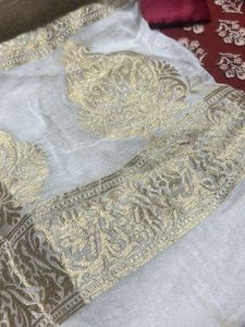 White &amp; Gold Banarasi dyeble viscos dupatta