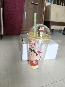 Kids Cartoon Print Milk Glass With Straw