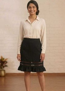 Black Skirt with Ruffled Hem
