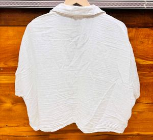 White Linen Blend Short Sleeve Shirt