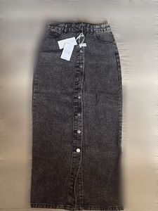 Washed Black Denim Maxi Skirt