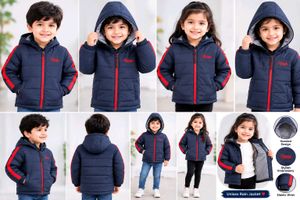 Kids Navy Puffer Jacket with Red Stripes