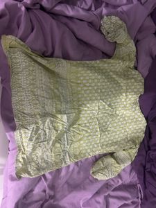 Lime Green Kurta with White Print