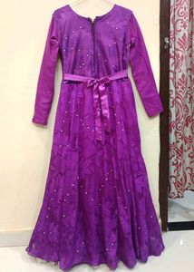 Elegant Purple Gown with Pearl Embellishments