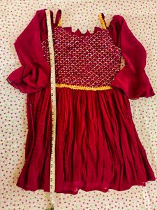 Maroon Sequined Kurta Set with Golden Pants