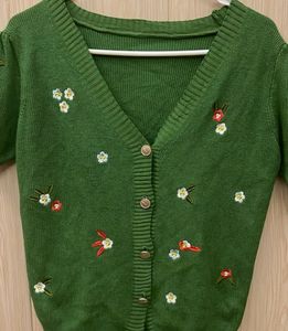 Green Floral Embroidered Cardigan