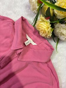 Chic Pink Short Sleeve Button-Up Top