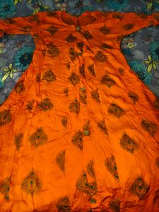 Vibrant Orange Printed Anarkali Kurta