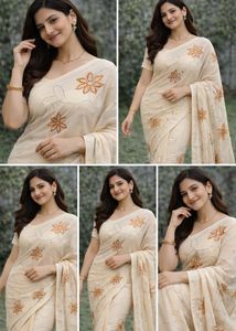 Elegant Embroidered Saree cream color