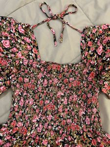 Floral Smocked Square Neck Top