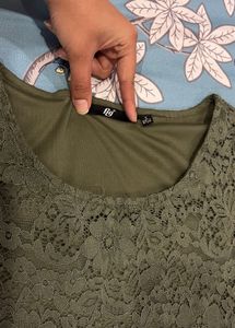 Green Lace Short Sleeve Top