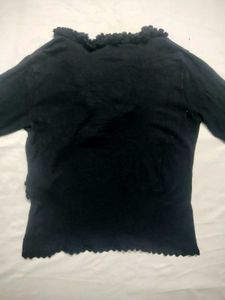 Black Ruffle Trim Top