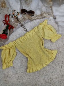 Chic Off-Shoulder Smocked Yellow Top