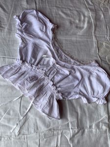 White Puff Sleeves Crinkle Cotton Peasant Top