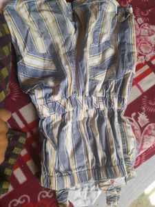 Striped Romper with Flower Detail