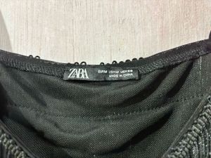 ZARA Black Fringe Camisole Top