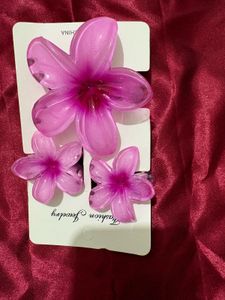 Cute Pink Flower Hair Clip Set