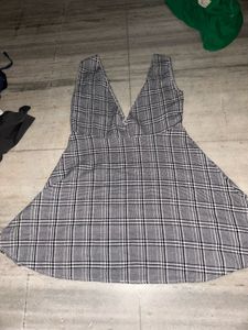 Plaid Plunging Neckline Mini Dress