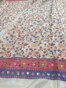 Beautiful Chinon Floral Saree with Mirror Work