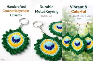 Crochet Peacock Feather Keychain
