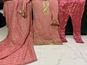Pink Sequinned Kurta Set with Dupatta