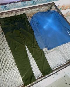 Men's Blue Long Sleeve Top and Black Pants