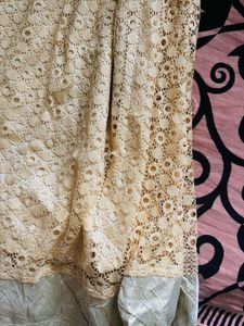 Cream Lace Flared Skirt with White Border – Elegan