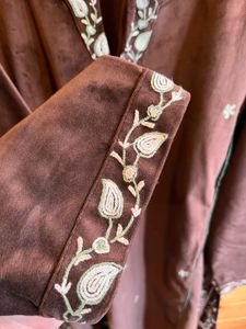 Elegant Brown Velvet Pheran with hand aari
