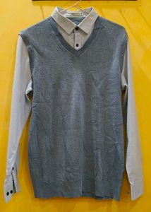 HLA Blue V-Neck Sweater &amp; Shirt Set