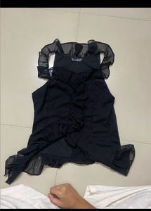 Sheer Black Ruffle Trim Top