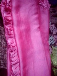 Stunning Pink Saree with Ruffled Border