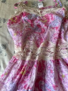 Sheer Floral Nightgown with Lace Trim